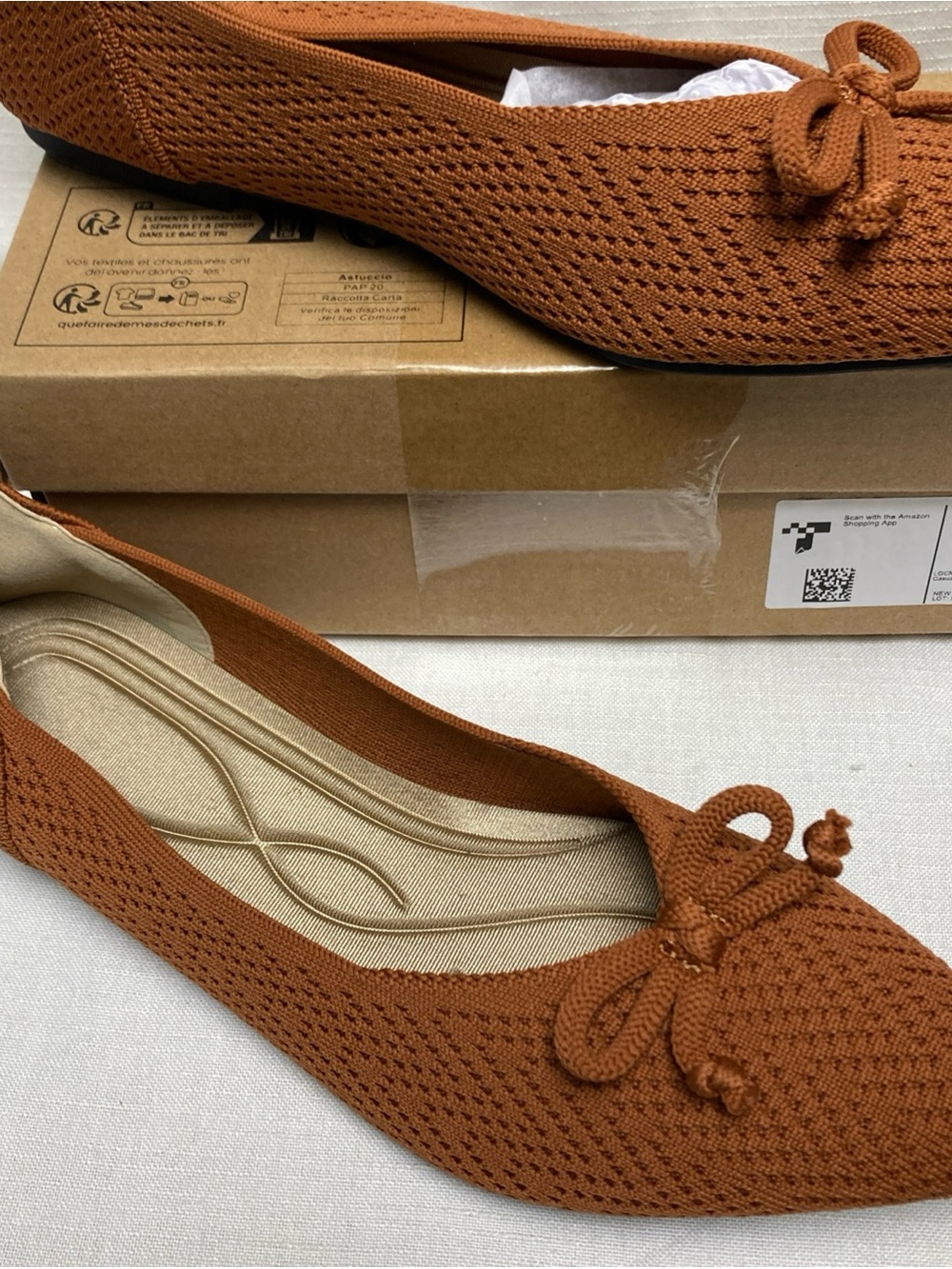 Women's Pointed Knit Ballet Flats - Rust - Picture 2 of 6